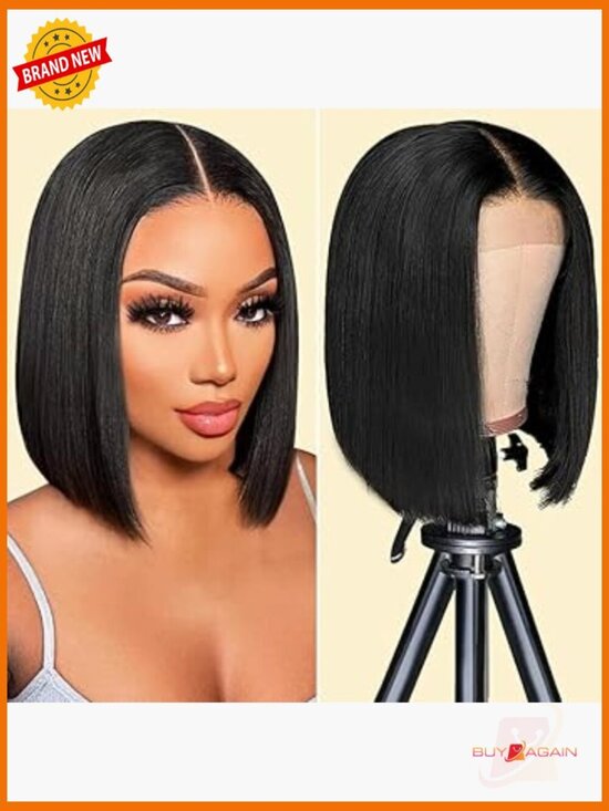 13x6 Bob Lace Front Wig Human Hair 200% Density 14 Inch Straight Lace Frontal main image 4